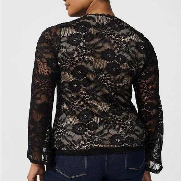 NWT torrid Black Floral Lace Long Sleeve Cutout Blouse - Picture 4 of 9